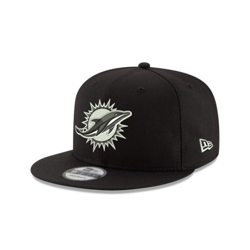 Miami Dolphins Black and White 9FIFTY Snapback Hat One Size