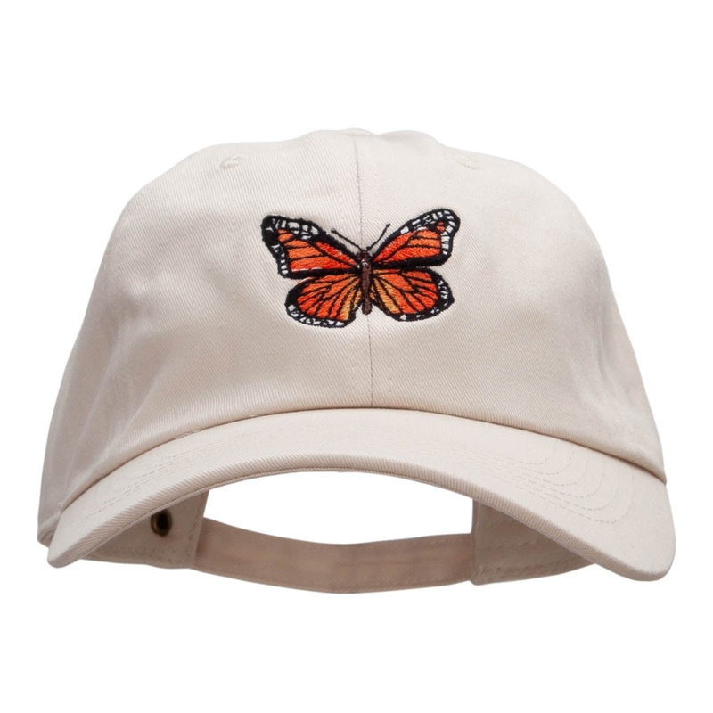 Monarch Butterfly Embroidered Washed Cap Beige One Size