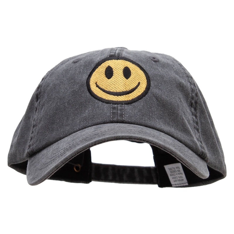 Smile Face Embroidered Big Size Washed Pigment Dyed Cap Black XL-3XL