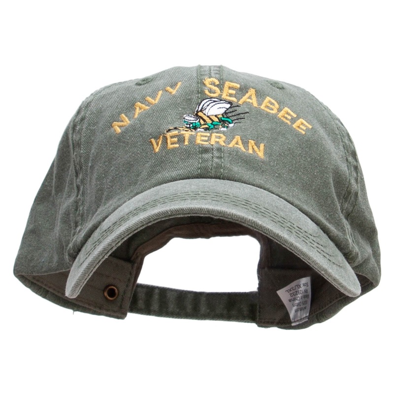 US Navy Seabee Veteran Embroidered Big Size Washed Pigment Dyed Cap Olive XL-3XL