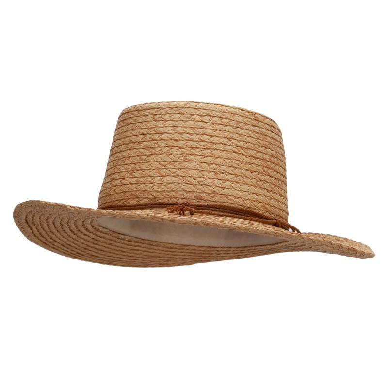 Women’s Paper Braid 3″ Brim Gambler Crown Hat Tan Natural One Size