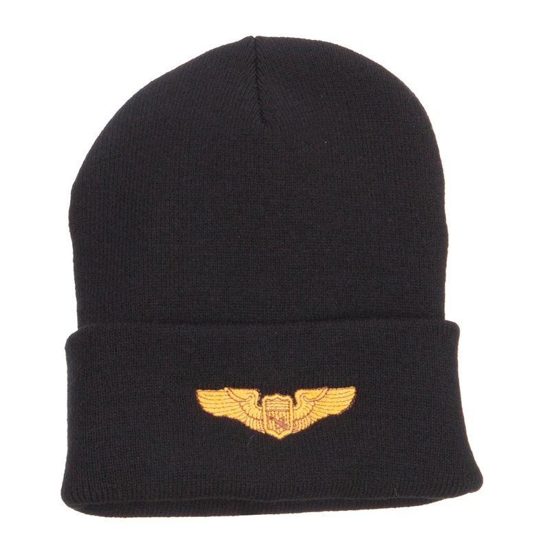 Astronaut Badge Embroidered Long Beanie Black One Size