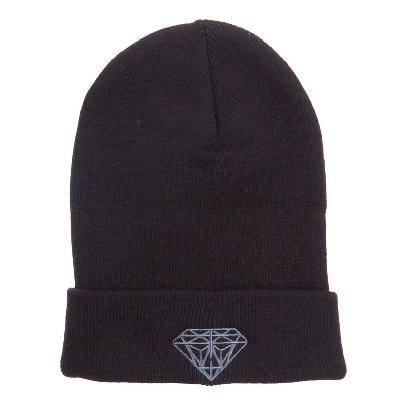 Big Size Grey Diamond Embroidered Long Beanie Black XL-3XL