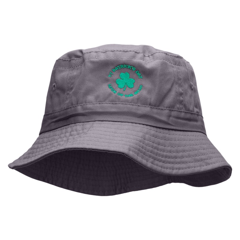 Clover Circle Embroidered Pigment Dyed Bucket Hat Charcoal One Size