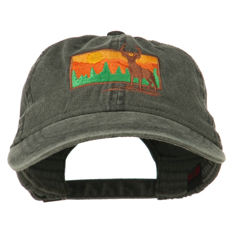 Deer Hunting Silhouette Embroidered Washed Cotton Cap Black One Size