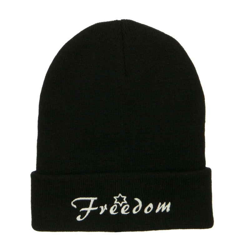 Freedom Embroidered Long Beanie Black One Size