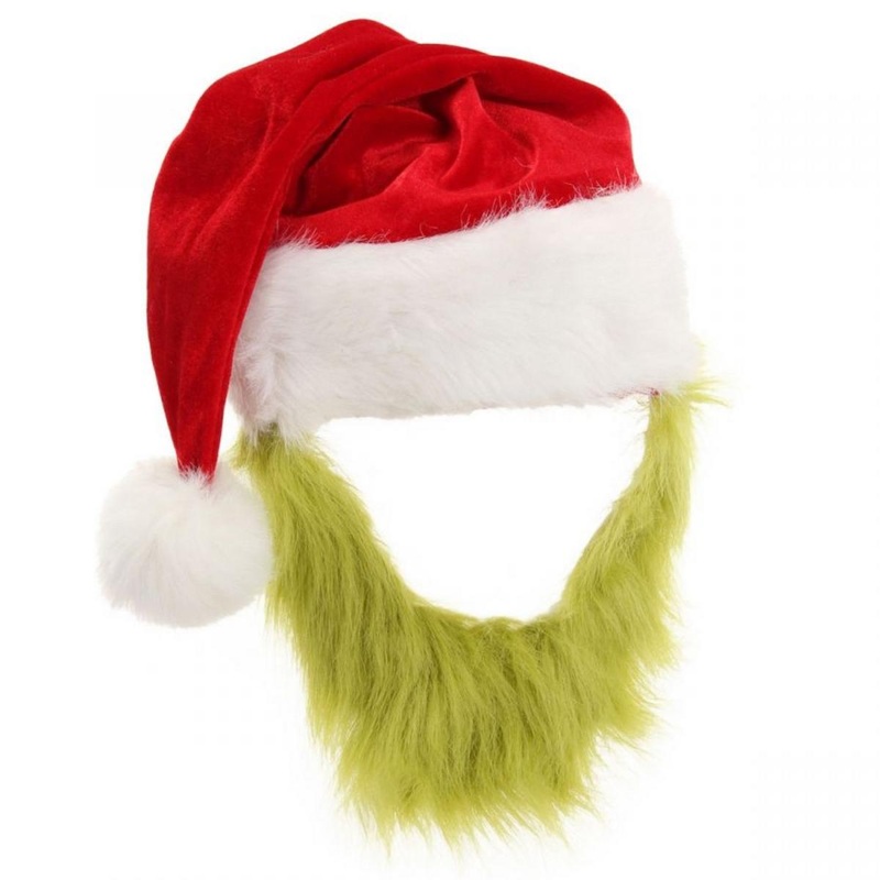 Grinch Plush Hat and Beard RED/GREEN ONE SIZE FITS MOST