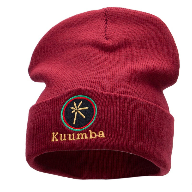 Kuumba is Creativity Embroidered Knitted Long Beanie Maroon One Size