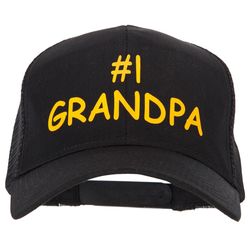 Number 1 Grandpa Heat Transfer Solid Cotton Mesh Pro Style Cap Black One Size