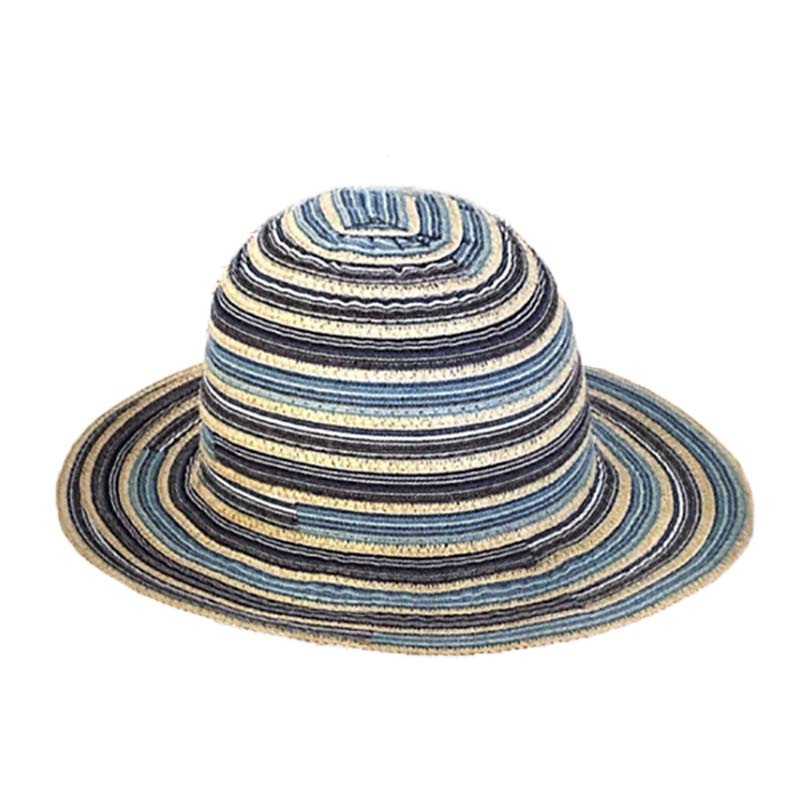 Petite Multi Tone Ribbon Hat with Chin Strap – Sunny Dayz Blue Small (54 cm)