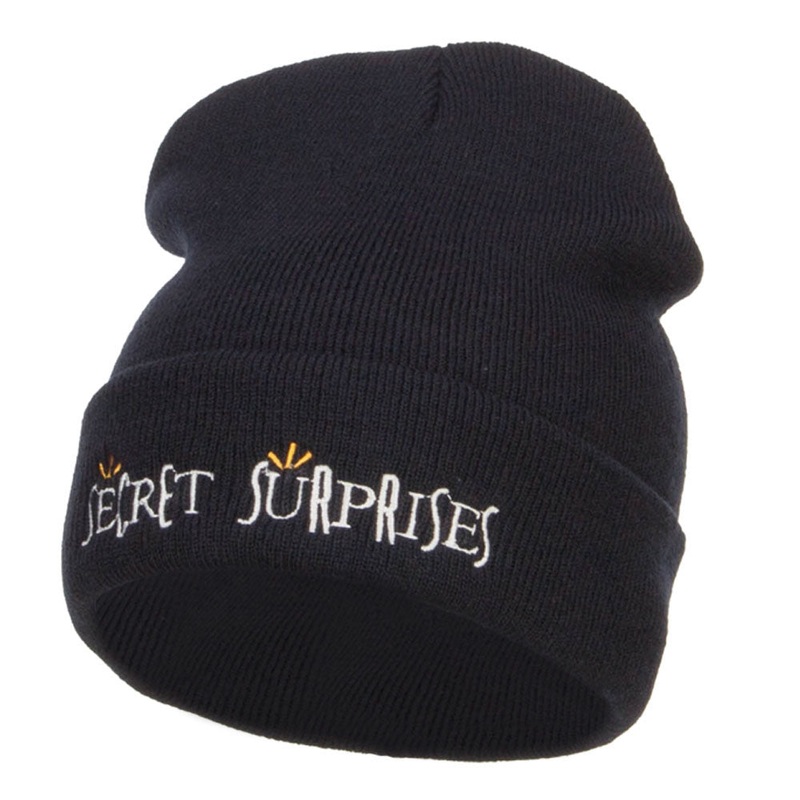 Secret Surprises Embroidered Long Beanie Navy One Size