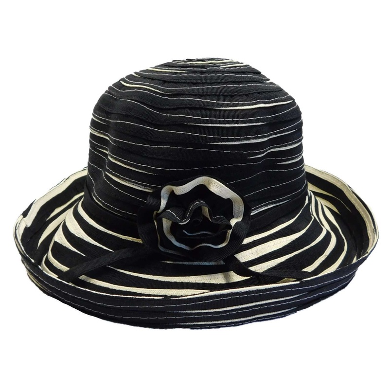 Two-Tone Ribbon and Straw Kettle Brim Hat – JSA Black Medium (57 cm)