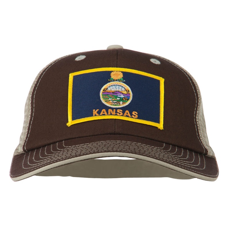 Big Mesh State Kansas Patch Cap Brown Beige XL-3XL