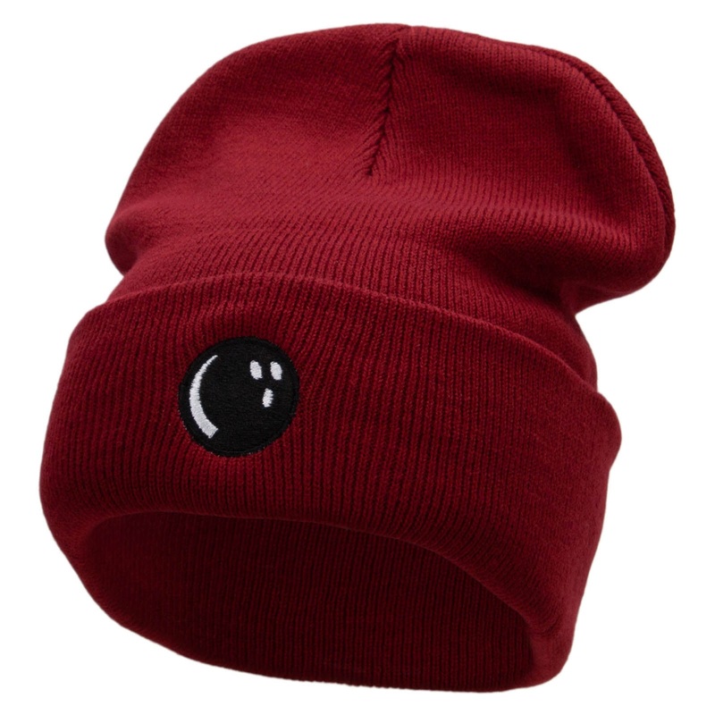 Bowlers Ball Embroidered 12 Inch Long Knitted Beanie Maroon One Size
