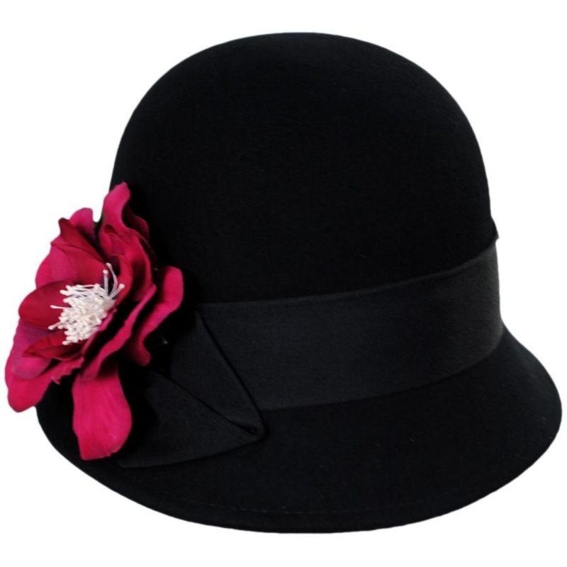 Camelia Wool Felt Cloche – Made to Order BLACK/BURGUNDY ONE SIZE FITS MOST