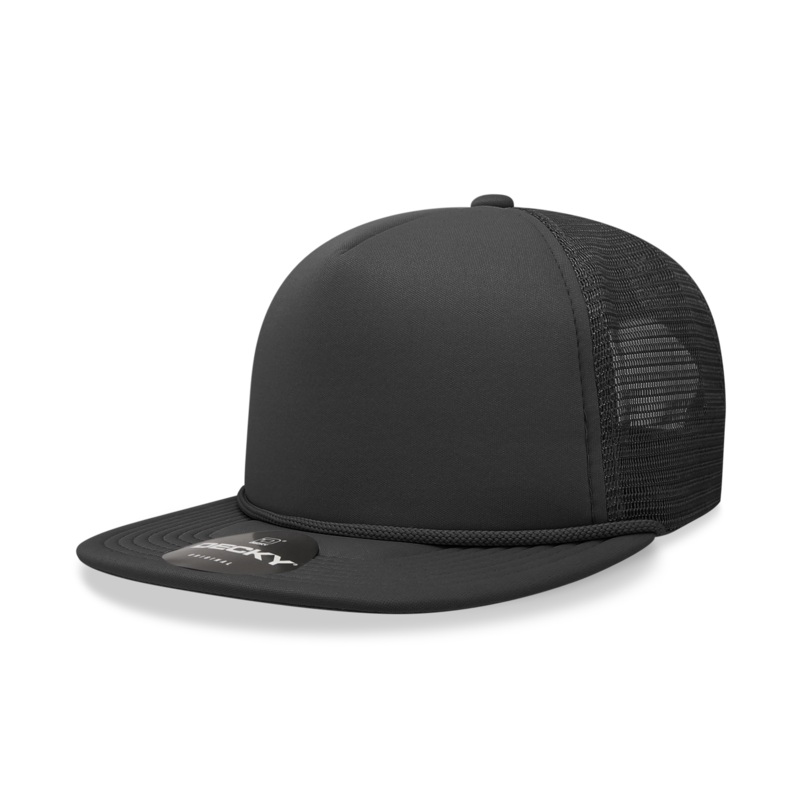 Decky 6026 – Classic 5 Panel Foam Trucker Cap, Flat Bill Hat Black