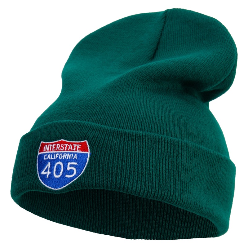 Interstate 405 Embroidered 12 Inch Long Knitted Beanie Dk Green One Size