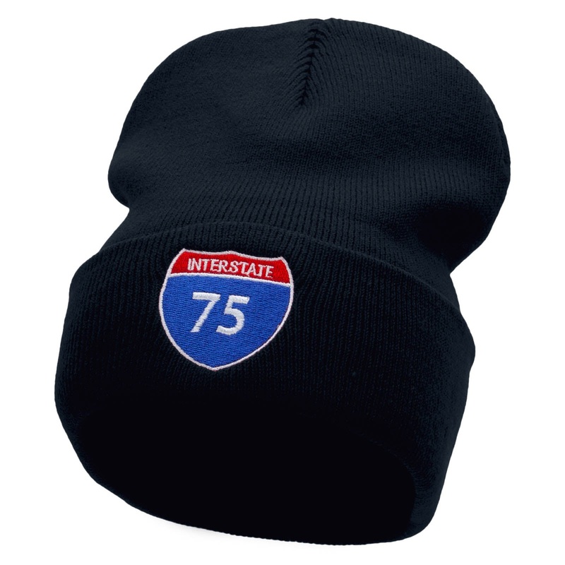 Interstate Highway 75 Sign Embroidered 12 Inch Long Knitted Beanie Navy One Size