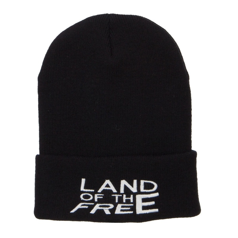 Land of the Free Embroidered Long Beanie Black One Size