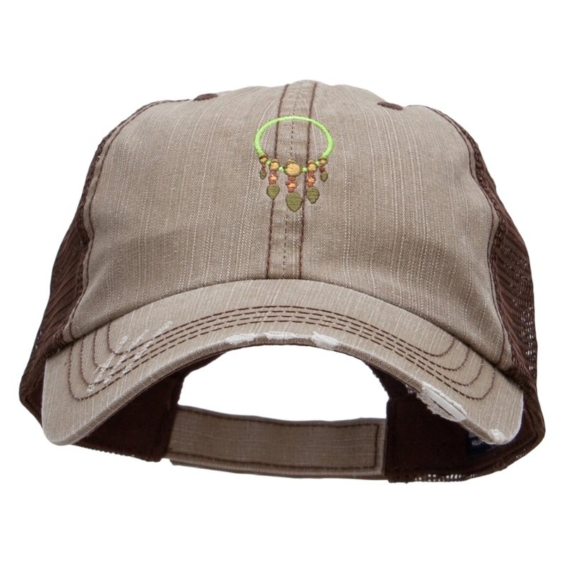 Mayan Dream Catcher Embroidered Low Profile Special Cotton Mesh Cap Khaki Brown One Size