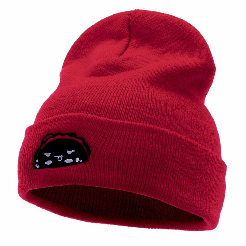 Taco Taco Embroidered 12 Inch Long Knitted Beanie Red One Size