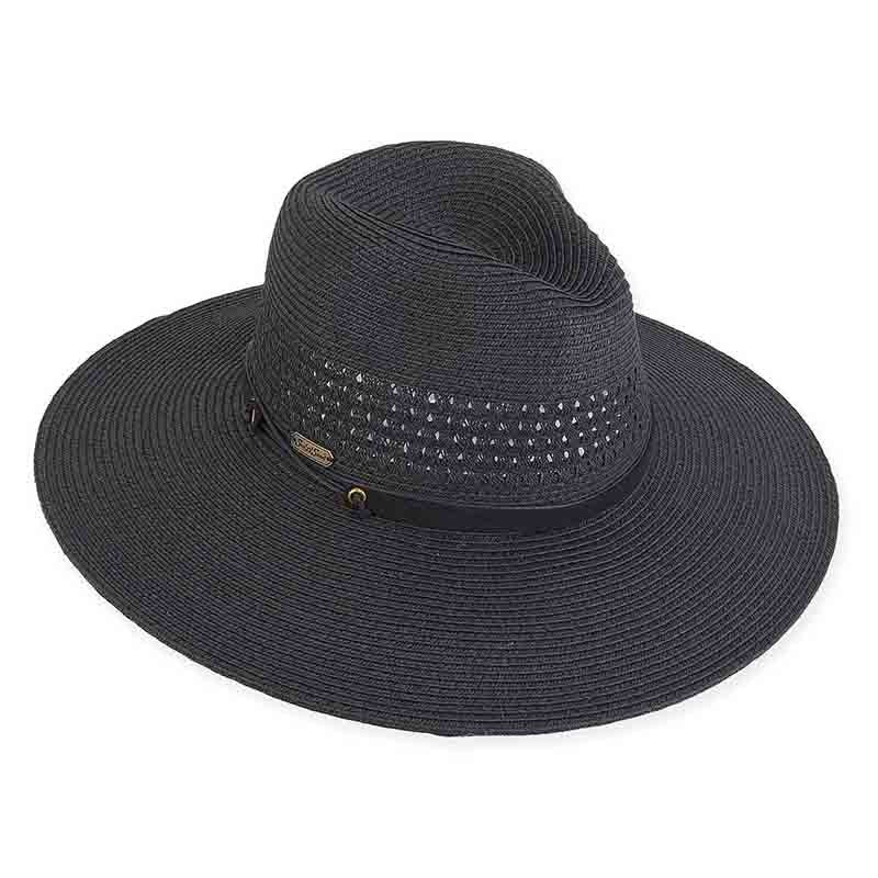 Wide Brim Straw Safari Hat with Lattice Woven Crown – Sun ‘N’ Sand Hats Black