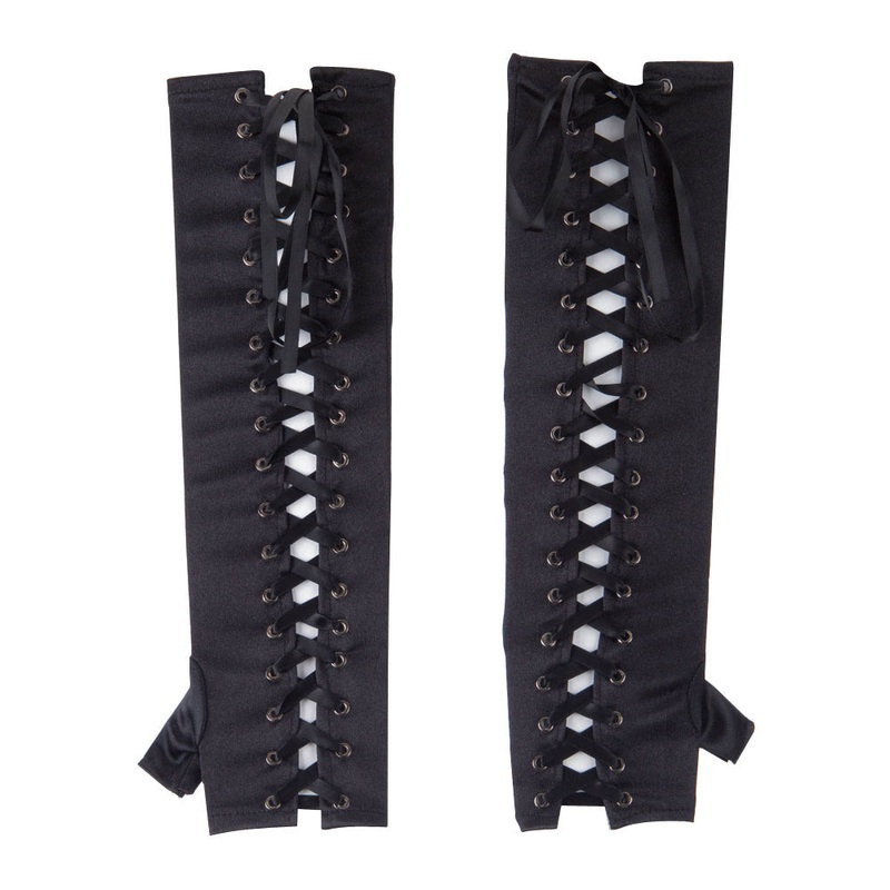 Women’s Satin Corset Lace Up Arm Warmer Black One Size