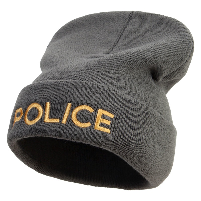 Wording of Police Embroidered Big Size Acrylic Long Beanie Grey XL-3XL