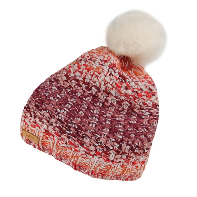 Barts Hats Flake Faux Fur Pom Bobble Hat – Maroon-Cream 1-Size
