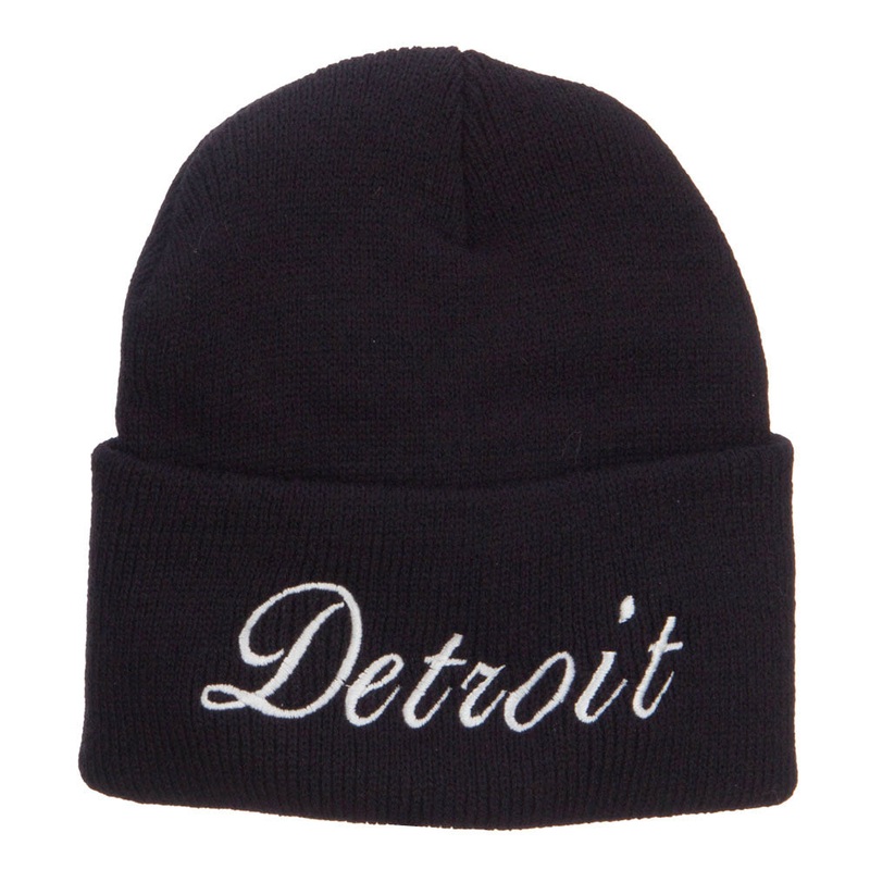 City of Detroit Embroidered Long Beanie Black One Size
