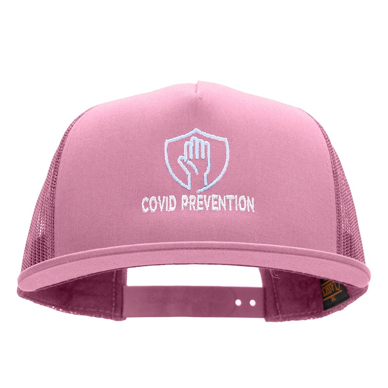 Covid Prevention Embroidered Mesh Trucker Cap Pink One Size