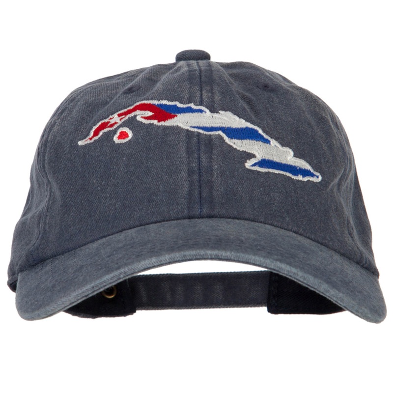 Cuba Flag Map Embroidered Washed Cotton Twill Cap Navy One Size