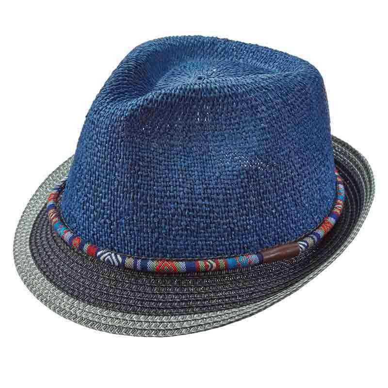 Fedora Hat with Navajo Band by Carlos Santana Denim Blue XL