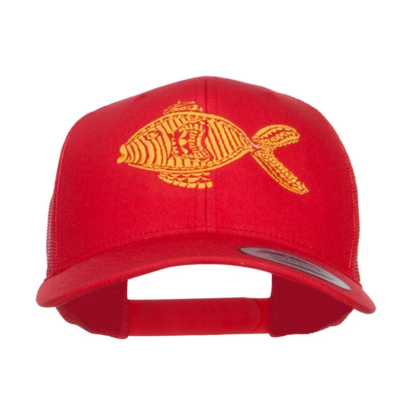 Golden Fish Embroidered Mesh Cap Red One Size