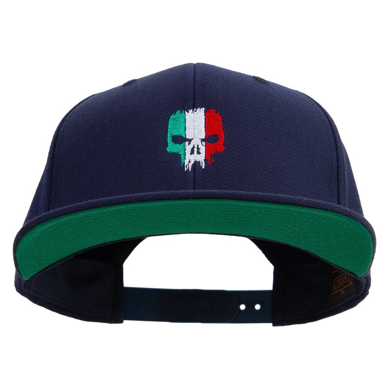 Italy Skull Embroidered Wool Blend Prostyle Snapback Navy One Size