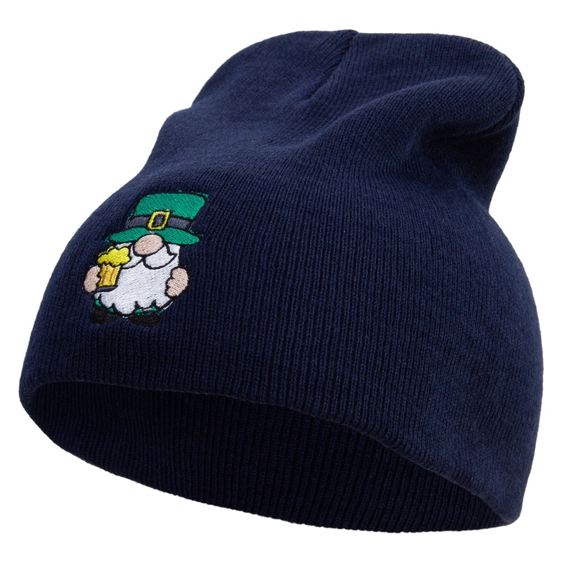 St. Patrick’s Day Gnomes Embroidered 8 inch Acrylic Short beanie Navy One Size