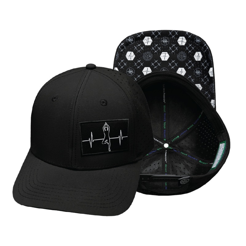 Yoga Hat – Baseball Hat Fit – Black – Laser Mesh
