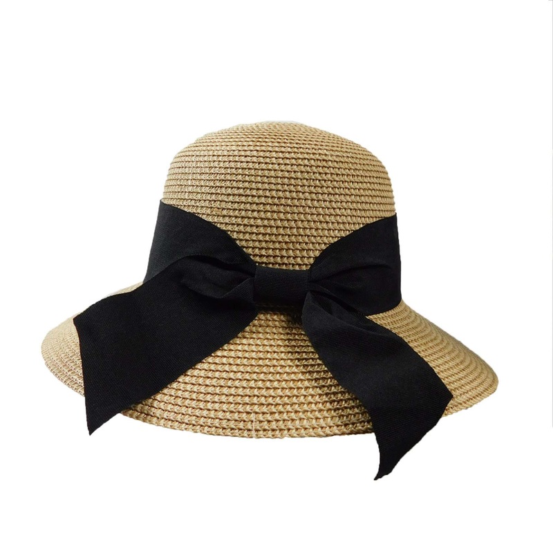 Big Brim Sun Hat with Wide Ribbon and Bow – Milani Hats Natural Heather Medium (57 cm)