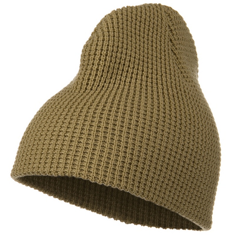 Big Stretch Waffle Stitch Short Beanie Sand Khaki XL-3XL