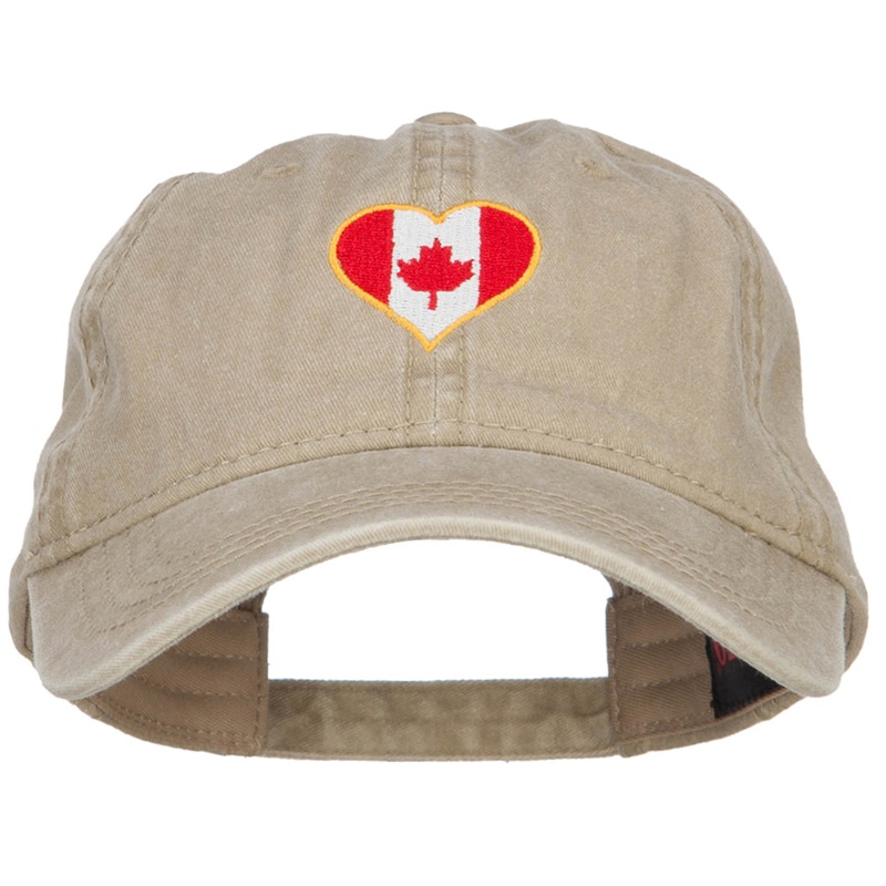 Canada Heart Flag Embroidered Washed Cap Khaki One Size