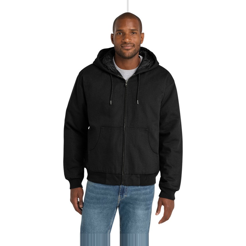 CornerStone TLJ763H Tall Hooded Duck Cloth Work Jacket Black LT