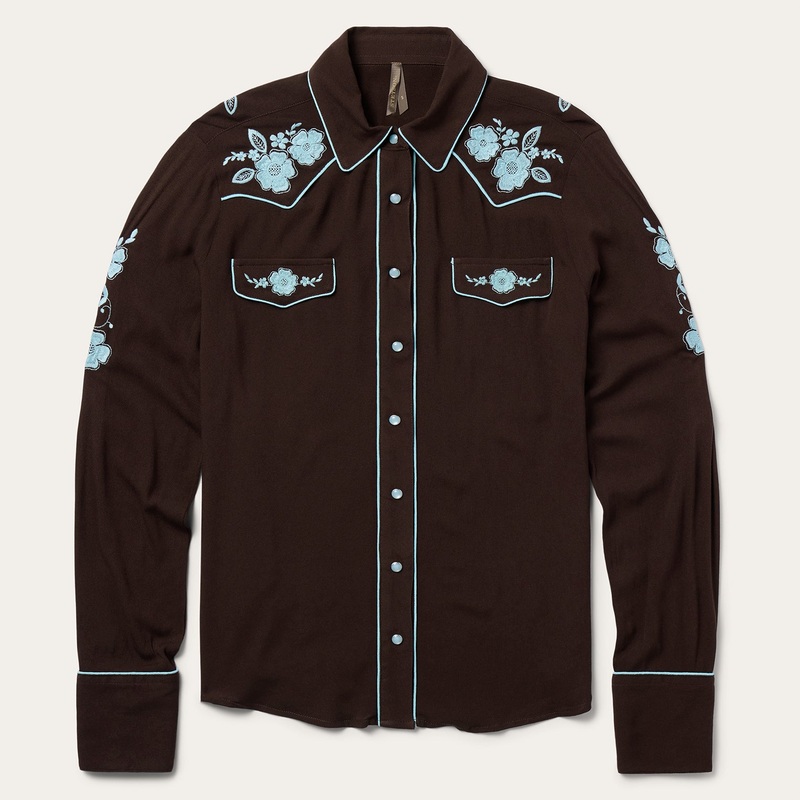 Embroidered Retro Western Shirt Brown XS