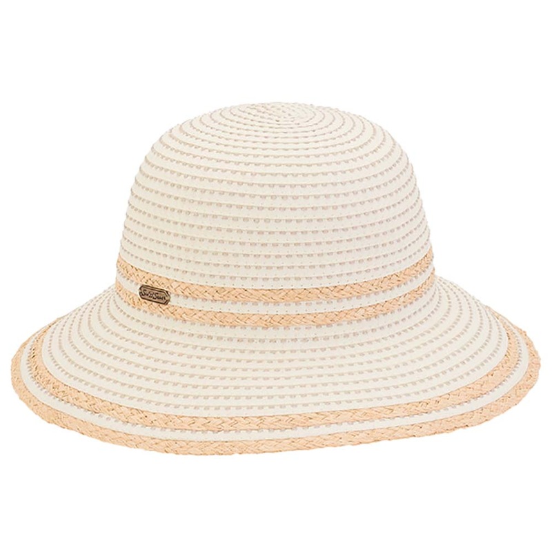 Embroidered Ribbon Cloche with Raffia Trim – Sun ‘N’ Sand Hats Ivory Medium (57 cm)