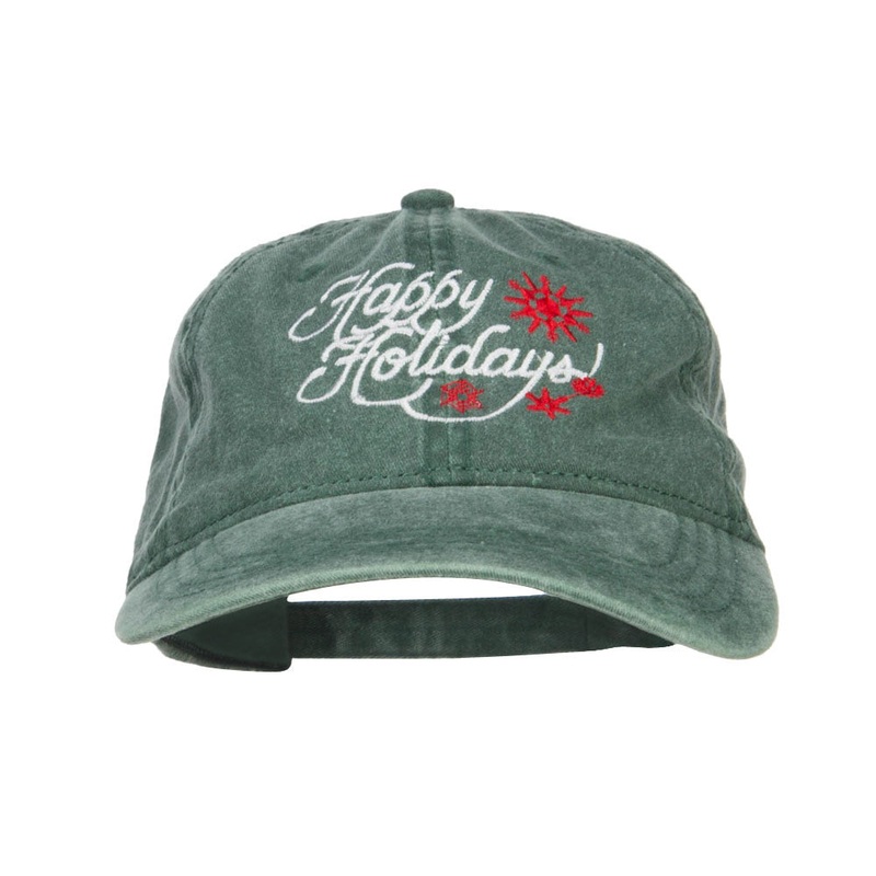 Happy Holidays Snowflakes Embroidered Washed Cap Dk Green One Size