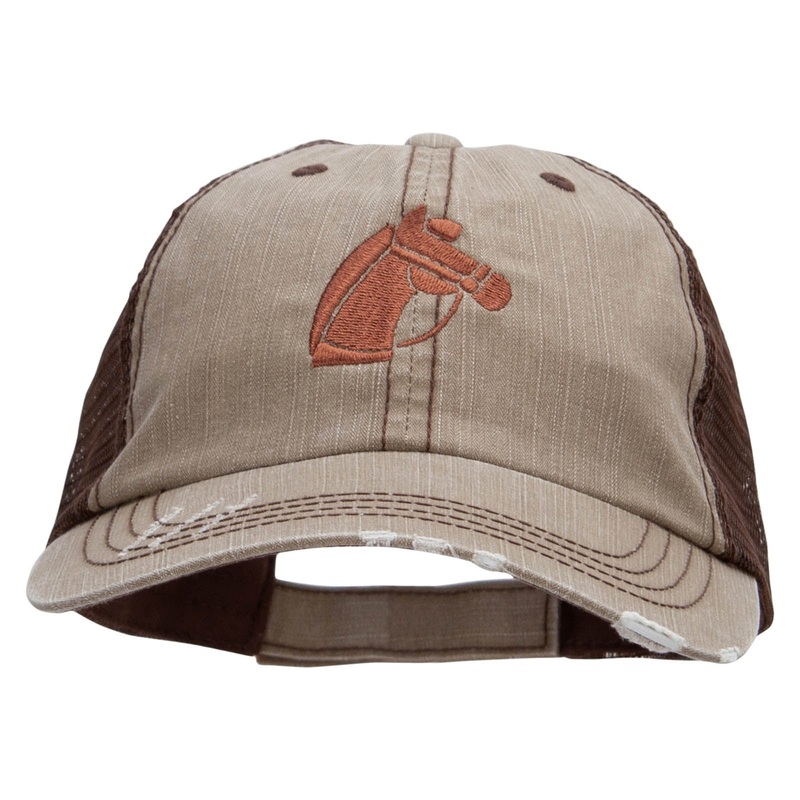 Horse Head Embroidered Frayed Mesh Cap Brown One Size