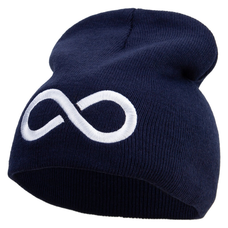 Infinity Embroidered 8 inch Acrylic Short beanie Navy One Size