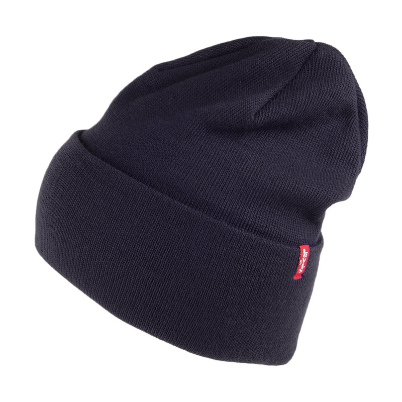 Levi’s Hats New Slouchy Beanie Hat With Red Tab Detail – Navy Blue 1-Size