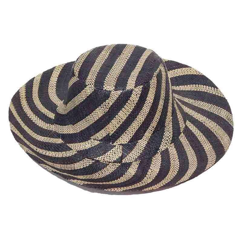 Madagascar Raffia Striped Beach Hats Black Thin Stripes
