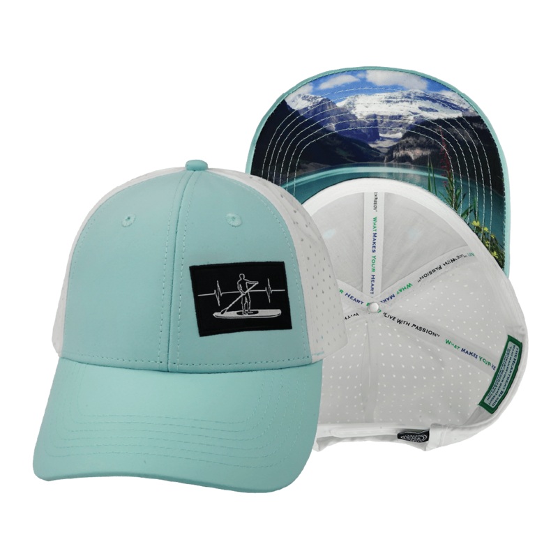 Paddle Board Hat – Low Profile – Ponytail – Mint / White – Laser Mesh