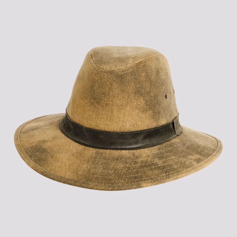 Shasta | Mens Distressed Tarp Cloth Cotton Outback Hat Tan MD